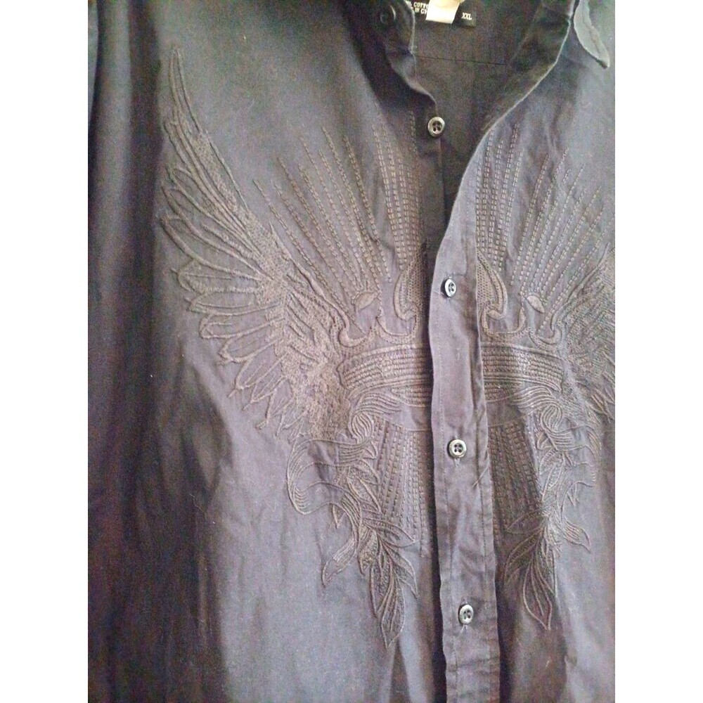 Marc Ecko embroidered wings black button-up shirt mens XXL retro Y2K club  goth